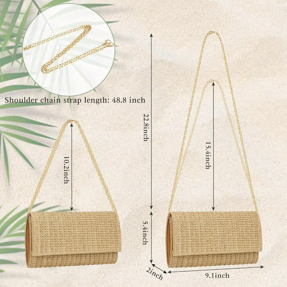 Straw Clutch Purse Shoulder Bag Envelope Style Summer Beach Travel Accessory